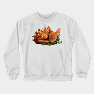 A baby deer sleeps in the brush Crewneck Sweatshirt